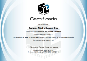 certificado da COTI informática - Formação Web Designer